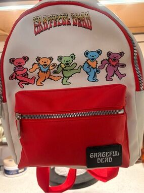 Grateful Dead White Mini Backpack w/Red Pocket & Multicolor Dancing Bears